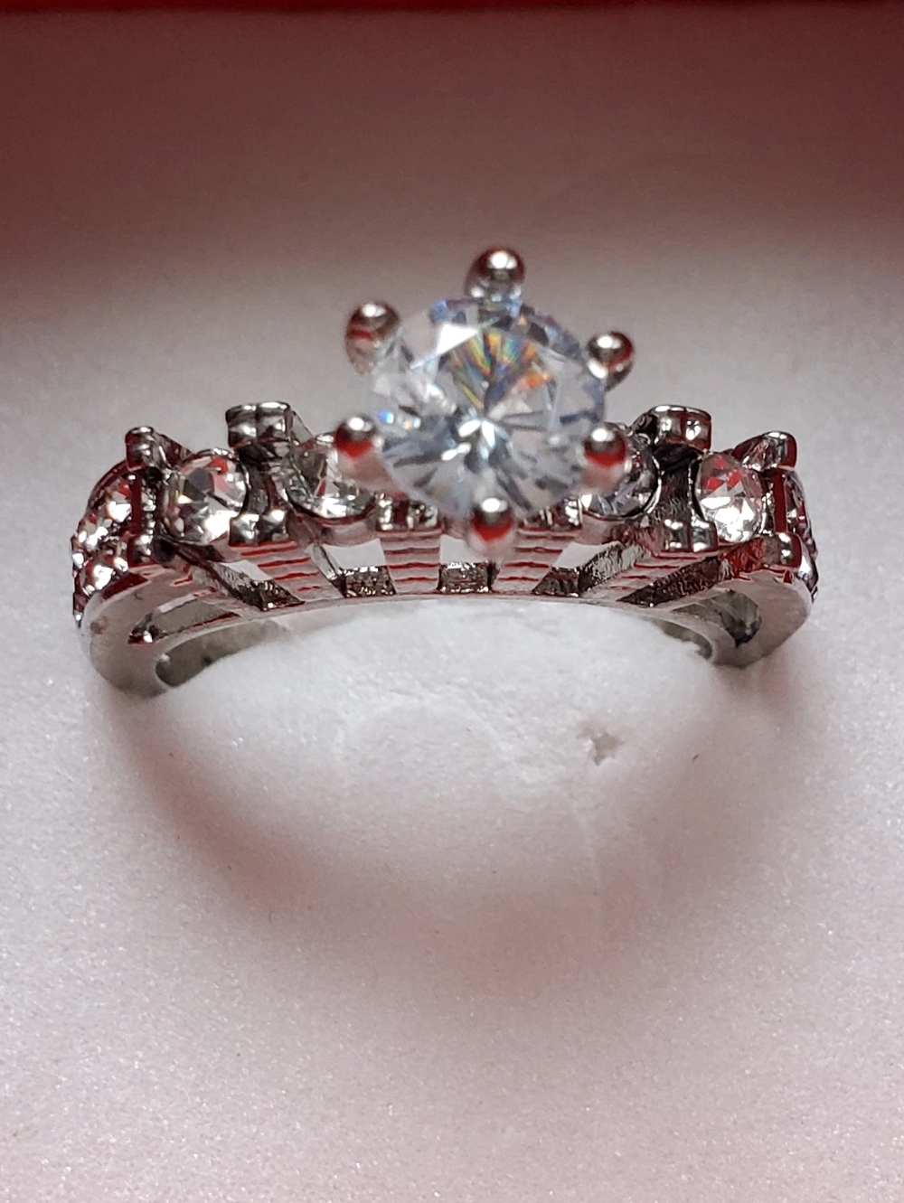 Silvertone Ring with Clear Stones 7